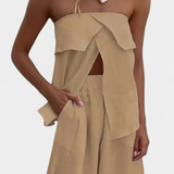 Oriana Set Strapless with Skirt of Slit in Color Liso