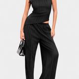 Pilarica Pleated Set with Top Asymmetric Halter and Trousers Flowy