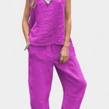 Leona Set of Vest and Trousers Sleeveless in Cotton Linen
