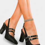 Orlanda Heels Satinados with Doble Tira and Strap to the Tobillo