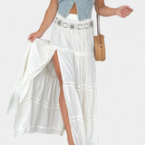 Dola Skirt Maxi Boho with Lace and Front Slit