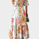 Kacey Dress Midi in Cotton Printed Floral and Sleeve Abullonada