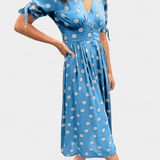 Lizzie Dress Midi Polka-Dot with V-neckline Profundo
