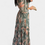 Aísha Dress Long Floral with Cut Flowy and Motivo of Hojas