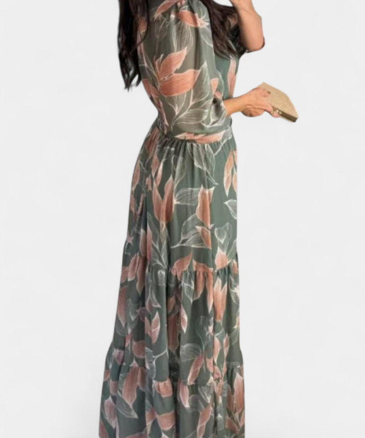Aísha Dress Long Floral with Cut Flowy and Motivo of Hojas