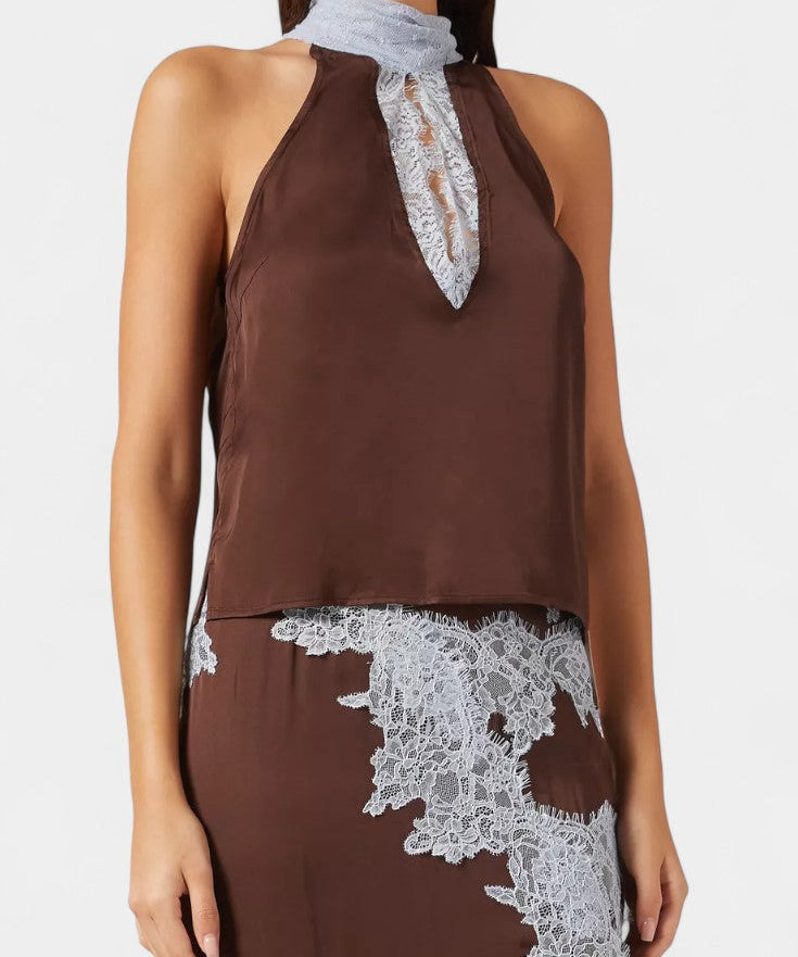 Elvira Set of Top and Skirt with Paneles with Lace in Contraste