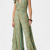 Leandra Jumpsuit Flowy Wrap Printed Floral Green