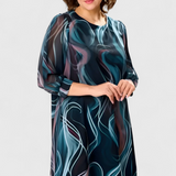 Almira Dress of Gasa Printed Ocean Whirl and Cut Flowy
