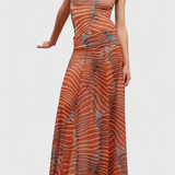 Silvina Set Retro of Mesh Printed Wave and Cut Flowy