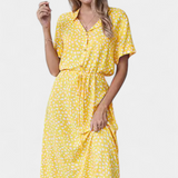 Rovena Dress Midi Polka-Dot with Neckline Shirt and Waist Adjustable