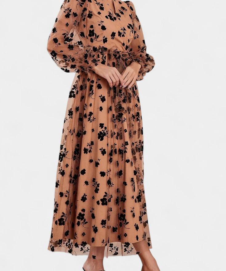 Iolanda Dress Maxi with Lace Floral with Sleeves of Linterna