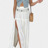 Dola Skirt Maxi Boho with Lace and Front Slit