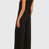 Bernadina Set in Linen with Top of Front Slit and Wide-Leg Trousers