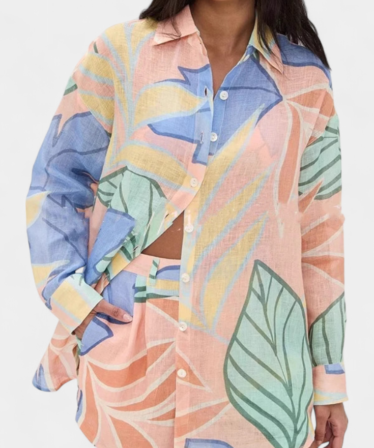 Lumina Set Tropical with Shirt Holgada and Shorts of High-Waisted