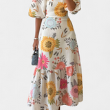 Kacey Dress Midi in Cotton Printed Floral and Sleeve Abullonada
