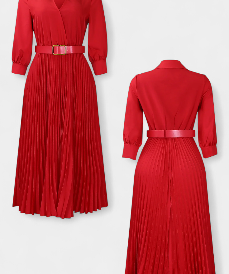 Michelle Dress Midi with Neckline Sastrero and Cinturón Pleated