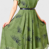 Lupita Dress Midi of Chiffon Green with Cut in A