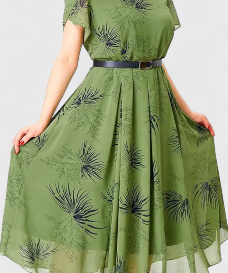 Lupita Dress Midi of Chiffon Green with Cut in A