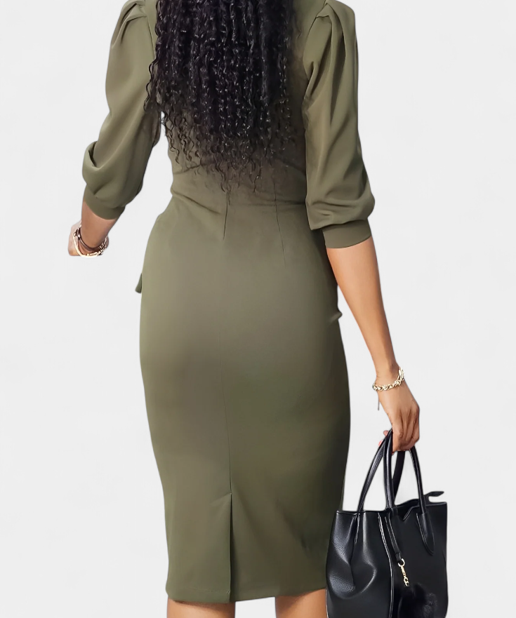 Reanna Dress Midi Fitted with Puff Sleeves