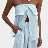 Oriana Set Strapless with Skirt of Slit in Color Liso