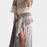 Ruth Dress Long Floral with Sleeves 3/4 and Paneles ruffles