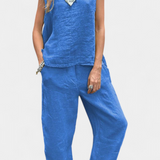 Leona Set of Vest and Trousers Sleeveless in Cotton Linen