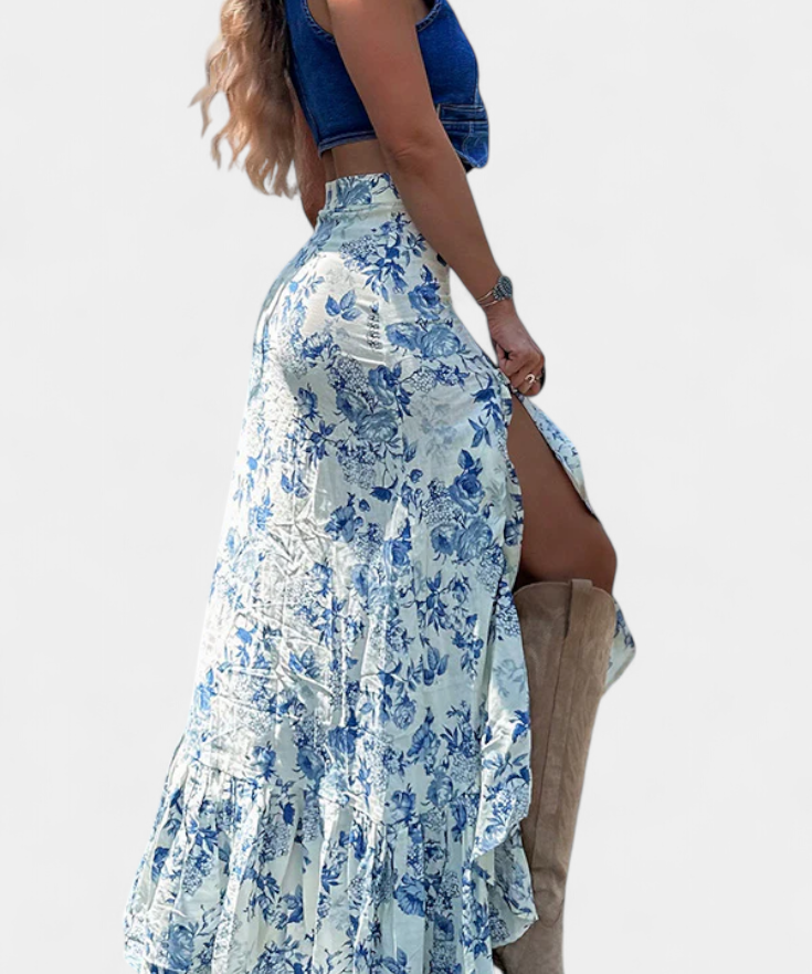 Kala Skirt Maxi Floral with Slit and ruffles