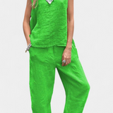 Leona Set of Vest and Trousers Sleeveless in Cotton Linen