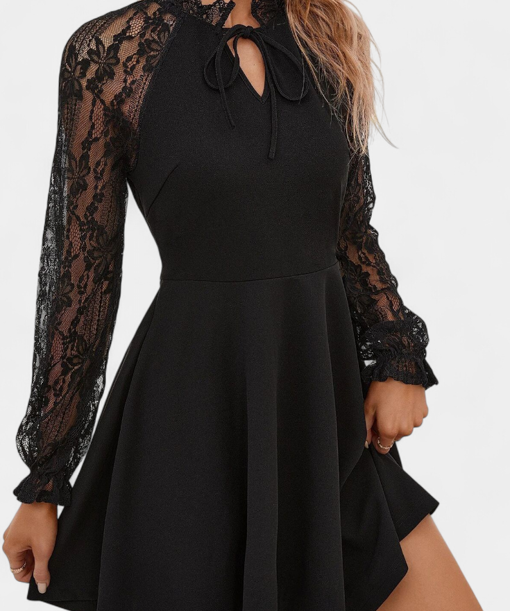 Jasella Dress Mini with Lace Floral with long sleeves