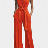 Ariella Jumpsuit Casual Wide-Leg with Lapel and High-Waisted