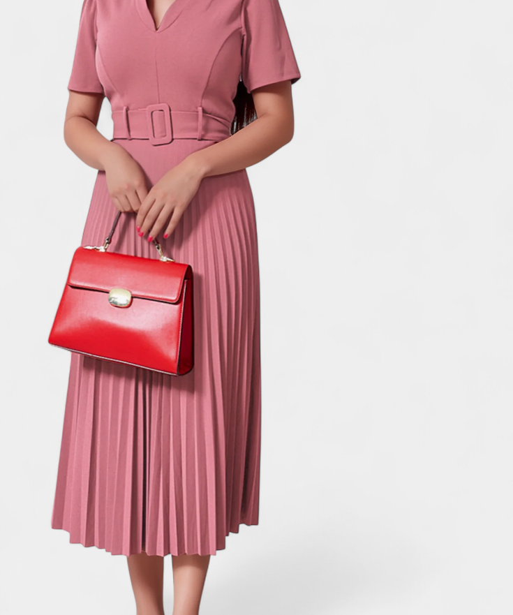 Seliora Dress Midi of Work with Cinturón and Pleated