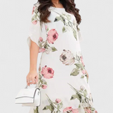 Tameka Dress of Gasa Flowy with Pétalos and Sleeves Transparentes