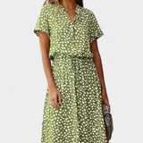 Rovena Dress Midi Polka-Dot with Neckline Shirt and Waist Adjustable