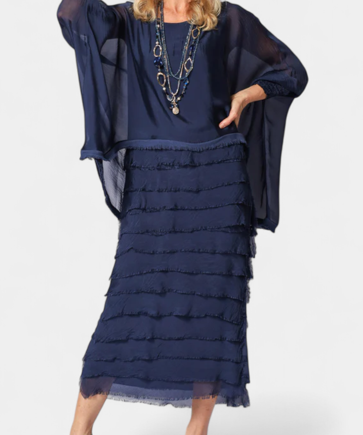 Rosaria Dress Midi with Ruffles and Bordes Deshilachados