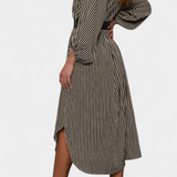 Eliana Dress Rayado with Cinturón and Neckline of Muesca
