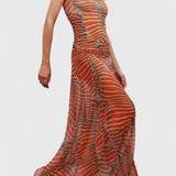 Silvina Set Retro of Mesh Printed Wave and Cut Flowy
