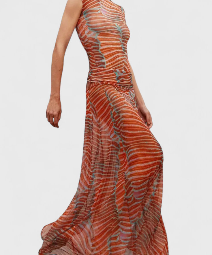 Silvina Set Retro of Malla Printed Wave and Cut Flowy