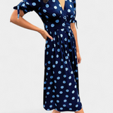 Lizzie Dress Midi Polka-Dot with V-neckline Profundo