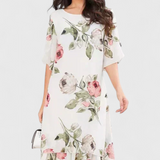 Tameka Dress of Gasa Flowy with Pétalos and Sleeves Transparentes