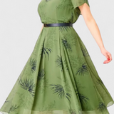 Lupita Dress Midi of Chiffon Green with Cut in A