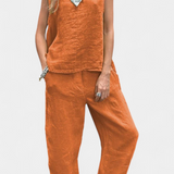 Leona Set of Vest and Trousers Sleeveless in Cotton Linen