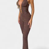 Kendra Jumpsuit Halter with Lace with Back Adjustable