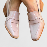 Sasha Loafers of patent leather Pink with square toe and high heel