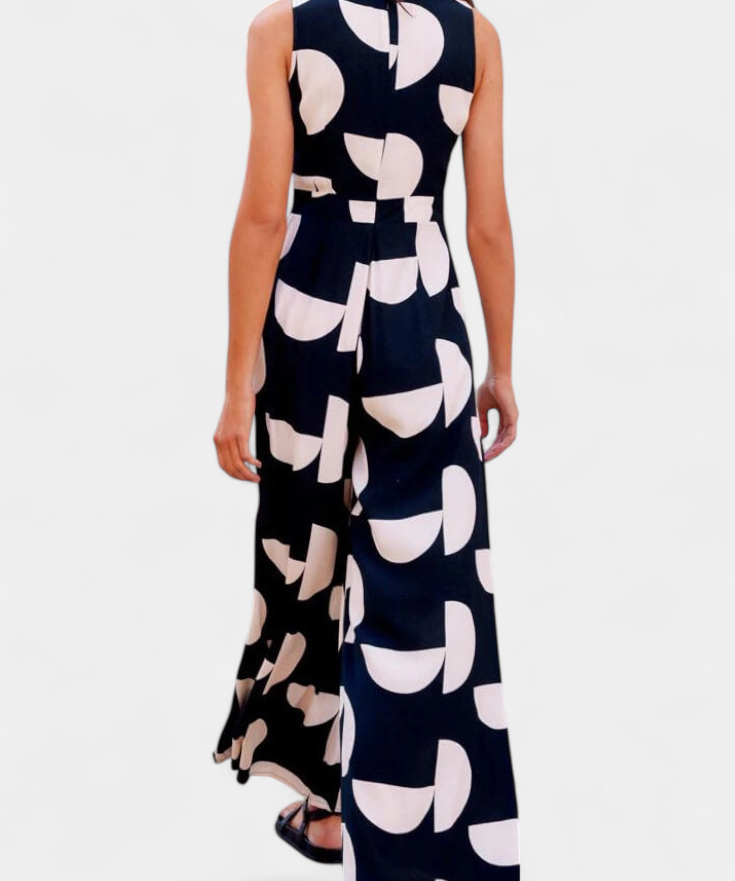 Brooke Mono Holgado Print with Waist Ceñida and wide-leg