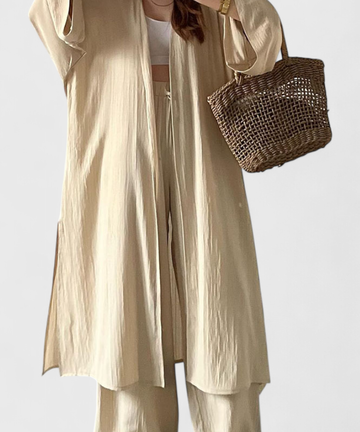 Suella Set Casual of two-piece with Cárdigan Long and Side Slit