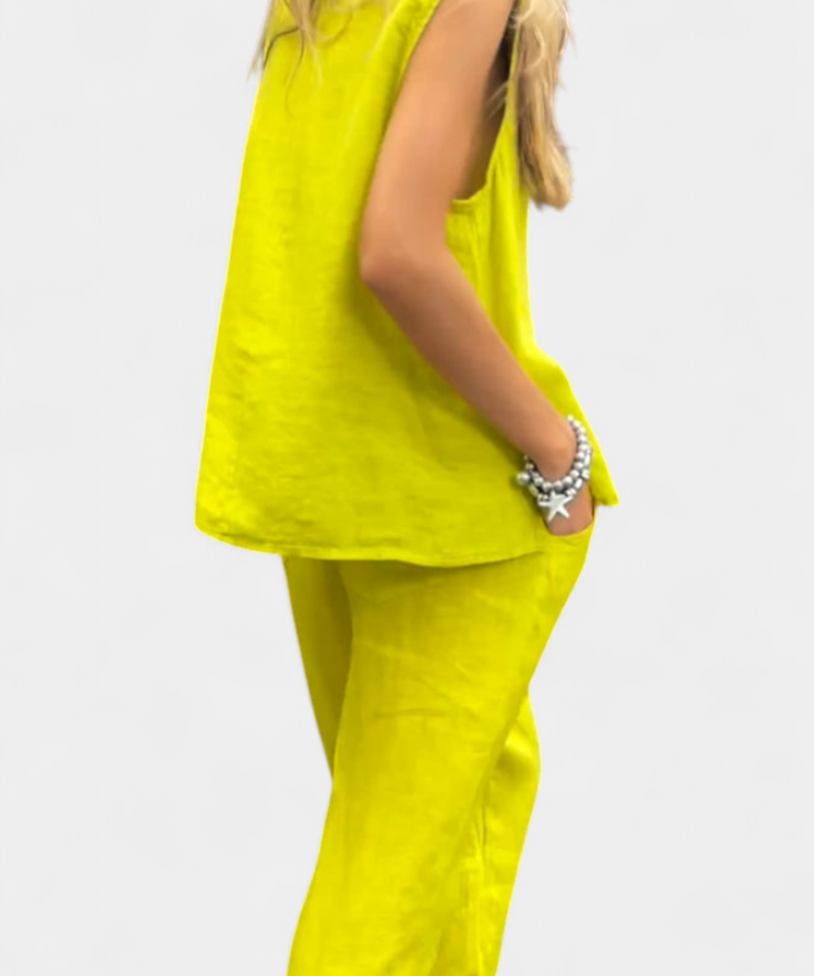 Leona Set of Vest and Trousers Sleeveless in Cotton Linen