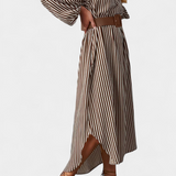 Eliana Dress Rayado with Cinturón and Neckline of Muesca