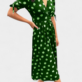 Lizzie Dress Midi Polka-Dot with V-neckline Profundo