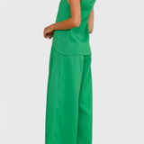 Bernadina Set in Linen with Top of Front Slit and Wide-Leg Trousers