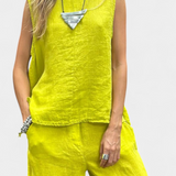 Leona Set of Vest and Trousers Sleeveless in Cotton Linen
